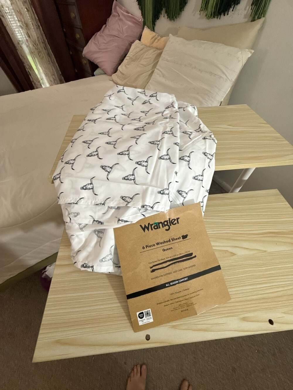 Wrangler Replacement Washed Queen Flat Sheet Set in‎ Steer Skulls Print